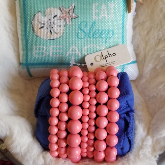 Alpha Jewelry Alpha Brand Peach Beads Stretch Seven Bracelet Set